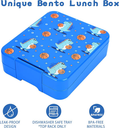 Bento Lunch Box Set for Kids with 10oz Soup Thermo, Leak-Proof Lunch Containers with 4 Compartment, Kids Thermo Hot Food Jar and Insulated Lunch Bag for Kid to School,BPA-Free(Dragon)