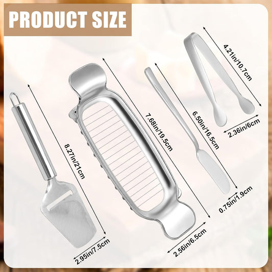 4pcs Stainless Steel Cheese Cutter Set, Includes Wire Butter Slicer Butter Spreader Cheese Plane and Tongs Practical Kitchen Tools for Home Kitchen Baking Breakfast