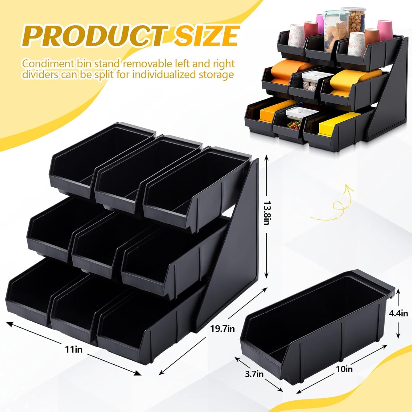 Novabright 6 Compartment Serve Condiment Bin Self Serve Condiment Packet Organizer Stand Countertop Plastic Containers Storage Display Rack for Coffee Shops Restaurants Bars(6 Bin)