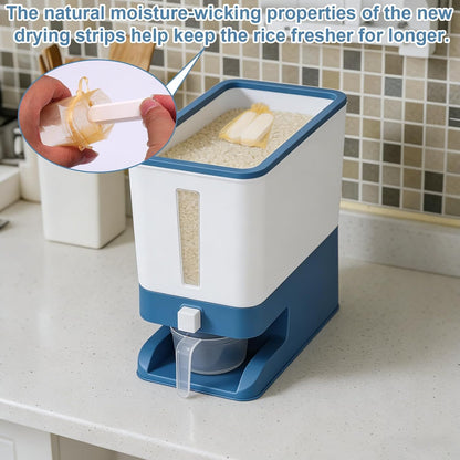 Mity rain Rice Dispenser 20 Lbs with Moisture Absorbing Clay, Rice Storage Container with Measuring Cup, 12 L Cereal Containers Storage Airtight for Kitchen Pantry Organization