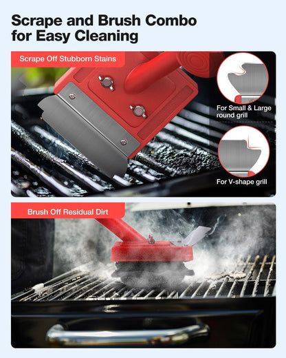 Grill Brush, Bristle Free, Safe Wire Bristles Steam Cleaning Brush, Cleaning Kit for Outdoor Grill, BBQ Cleaner Accessories, 2 Replacement Heads（Bristle Free & Wire Bristles）
