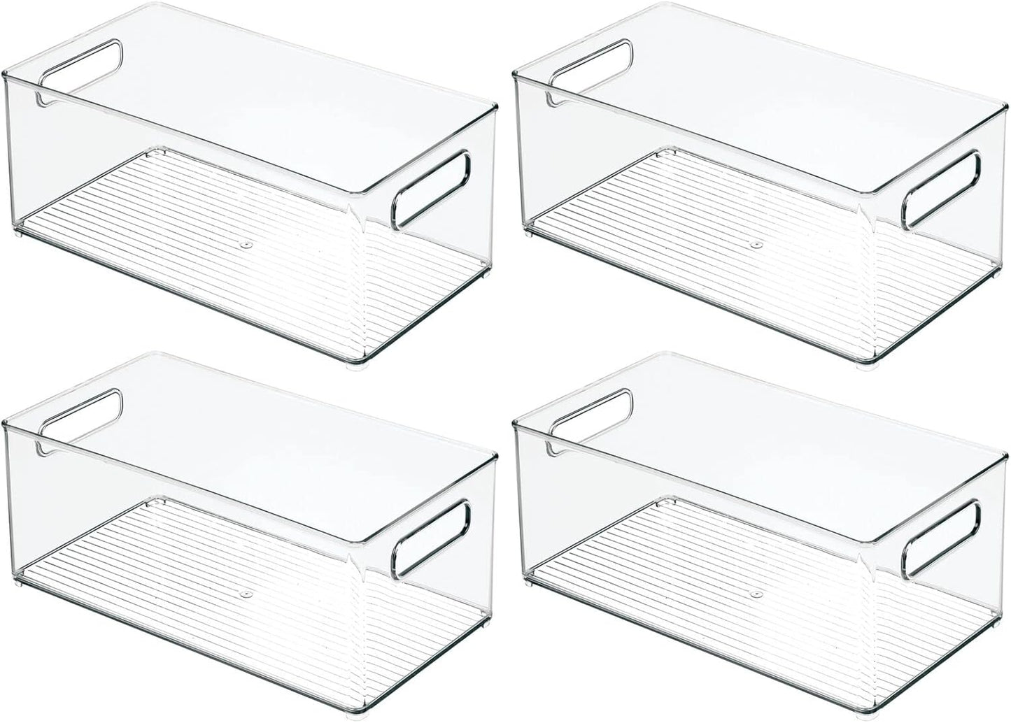 mDesign Deep Plastic Kitchen Storage Organizer Container Bin for Pantry, Cabinet, Cupboard, Shelves, Fridge, or Freezer - Holds Dry Goods, Sauces, Condiments, Drinks, Ligne Collection, 4 Pack, Clear