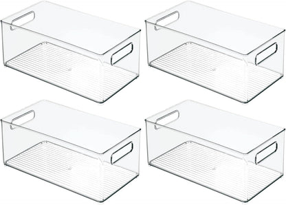 mDesign Deep Plastic Kitchen Storage Organizer Container Bin for Pantry, Cabinet, Cupboard, Shelves, Fridge, or Freezer - Holds Dry Goods, Sauces, Condiments, Drinks, Ligne Collection, 4 Pack, Clear