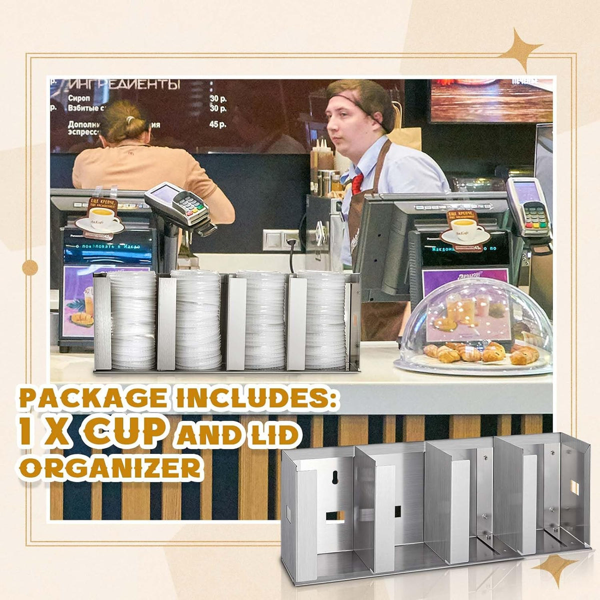 Hicarer 3 Compartments Stainless Steel Cup and Lid Holder, Silver