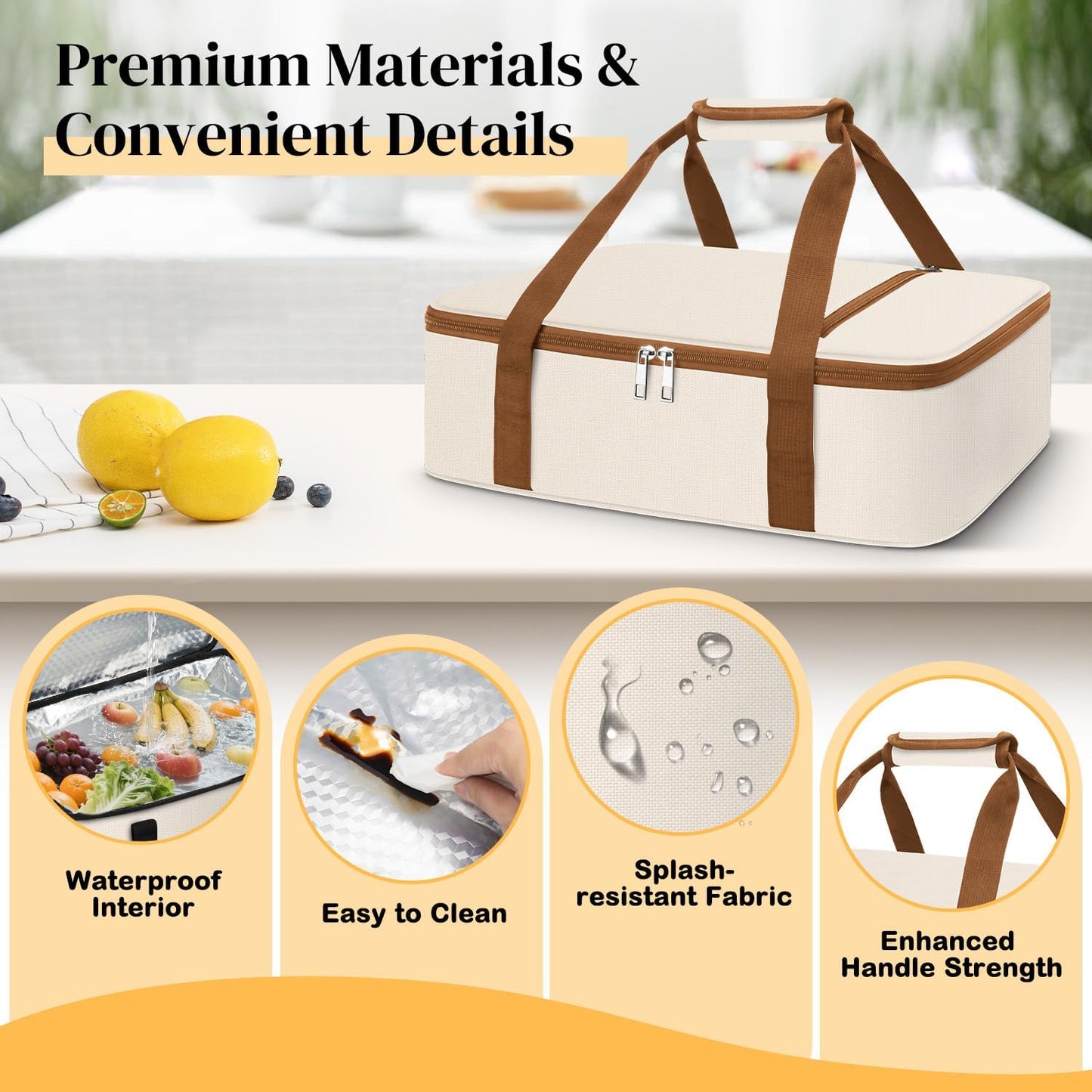 Coobiiya Insulated Casserole Carrier,Lasagna Lugger Tote Keeps Food Hot or Cold,Thermal Lunch Bag Warmer & Cooler Carrier Bag,Portable Tote Bag Fits 9" x 13" Baking Dish for Picnic and Cookout