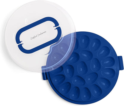 Deviled Egg Containers with Lid & Handles, 22-Count Portable Carrier, Dishwasher Safe Tray, Refrigerator Storage, High-Capacity Trays Deviled Egg Holder - Blue