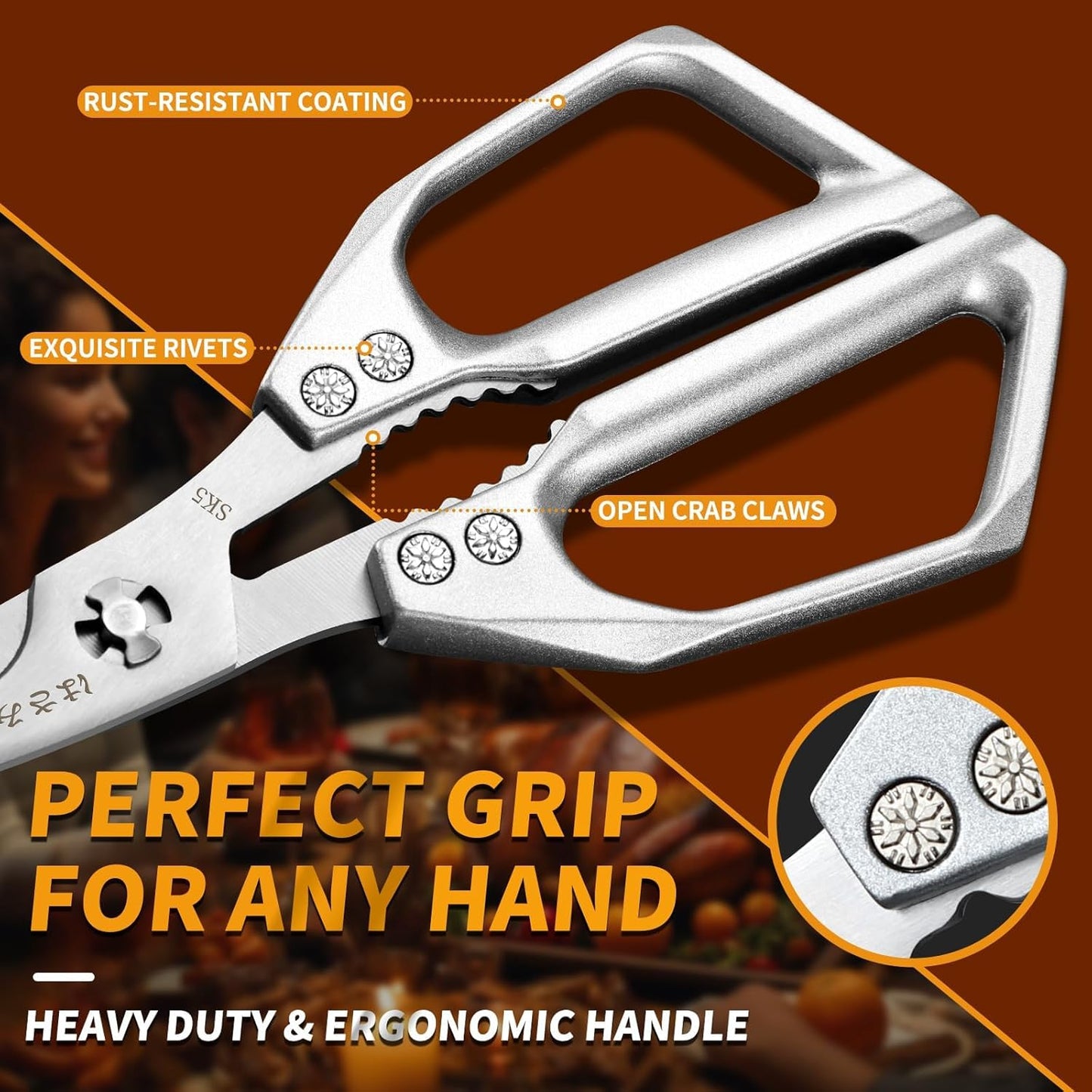 HUUSK Kitchen Scissors All Purpose - Stainless Steel Kitchen Shear, Sharp Silver Meat Scissors Dishwasher Safe, Heavy Duty Poultry Shears, Japanese Cooking Scissor for Food, Christmas Gifts for Women