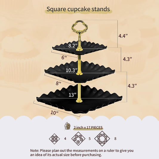 NWK 5 Piece Cake Stand Set with 2 x Large 3-Tier Cupcake Stands, 3 x Appetizer Trays, for Wedding Birthday Baby Shower Tea Party Decorations (Pink)
