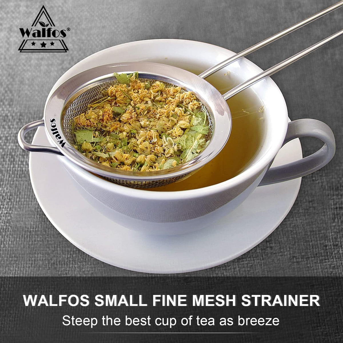 Walfos 6.3 Inch Fine Mesh Strainer, Premium Stainless Steel Sieve and Sifter with Handle, Kitchen Metal Strainers for Rice, Quinoa, Fruits, Noodles, Flour