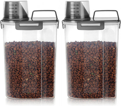 LEAWALK Airtight Small Cat Dog Pet Food Storage Containers BPA Free, with Large Pour Spout/1 Measuring Cup/ 4 Safety Locks and Double-layer Silicone Strip (Olive Gray x 2, 3L-2pack)