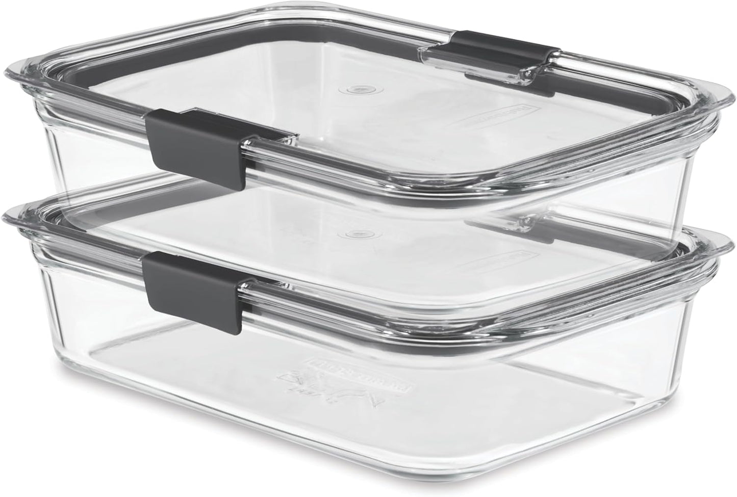 Rubbermaid Brilliance Glass Food Storage set of 4 containers 8 total pieces (4 containers + 4 lids) for Lunch Meal Prep and Leftovers Dishwasher and Oven Safe Clear/Grey