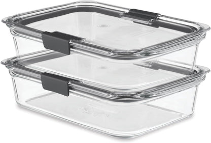 Rubbermaid Brilliance Glass Food Storage set of 4 containers 8 total pieces (4 containers + 4 lids) for Lunch Meal Prep and Leftovers Dishwasher and Oven Safe Clear/Grey
