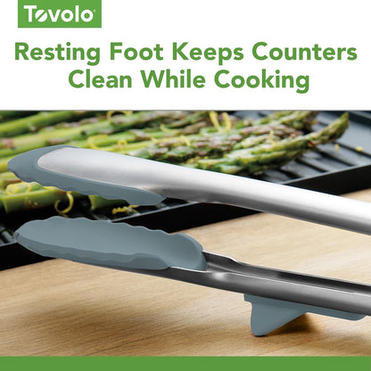 Tovolo Tongs With Silicone Tips Easy Grip 13” Long Kitchen Tongs Stainless Steel Handle For Cooking BBQ, Non Scratch Heat Resistant Locking Metal Silicone Tipped Dishwasher Safe BPA Free, Black