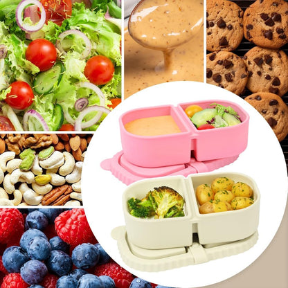 YQL 4 Pack Silicone Snack Containers with Leakproof Lids, Double-Compartment Bento Boxes for Kids & Adults, Reusable Food Storage for Snacks, Sauces, Lunch, Travel, and Meal Prep