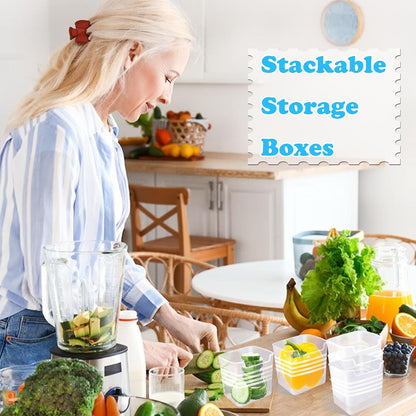 Szsrcywd 6 Pcs Refrigerator Organizer Bins,20oz Clear Plastic Fridge Side Door Storage Box,Stackable Food Fruit,Vegetable,Cereals Containers Set for Pantry Picnic Office Kitchen Organization