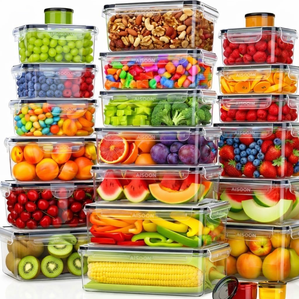 AISOON 40 Pcs 85oz Large Food Storage Containers with Lids (20 containers & 20 lids), Stackable Airtight Leakproof BPA-Free Reusable Meal Prep Containers, Freezer Microwave Dishwasher Safe