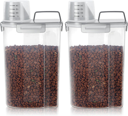LEAWALK 3-5Lbs Airtight Small Cat Dog Pet Food Storage Containers BPA Free, with Large Pour Spout/1 Measuring Cup/ 4 Safety Locks and Double-layer Silicone Strip (Clear Black 2Pack)