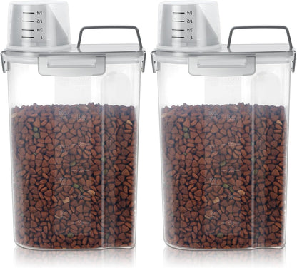 LEAWALK Airtight Small Cat Dog Pet Food Storage Containers BPA Free, with Large Pour Spout/1 Measuring Cup/ 4 Safety Locks and Double-layer Silicone Strip (Olive Gray x 2, 3L-2pack)