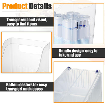 Qunclay 6 Plastic Freezer Organizer Bins with Wheel Set Clear Tall Narrow Kitchen Pantry Organizer Snack Storage Containers for Office Refrigerator(3 Sizes)
