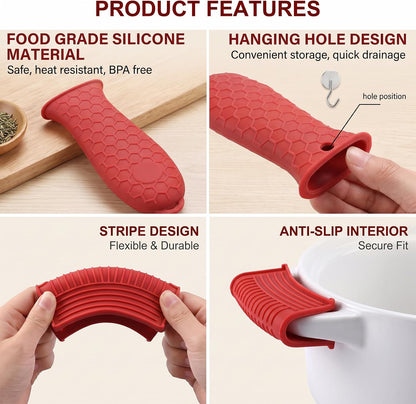 3 Pack Silicone Cast Iron Skillet Handle Cover, Heat Resistant Pan Grip