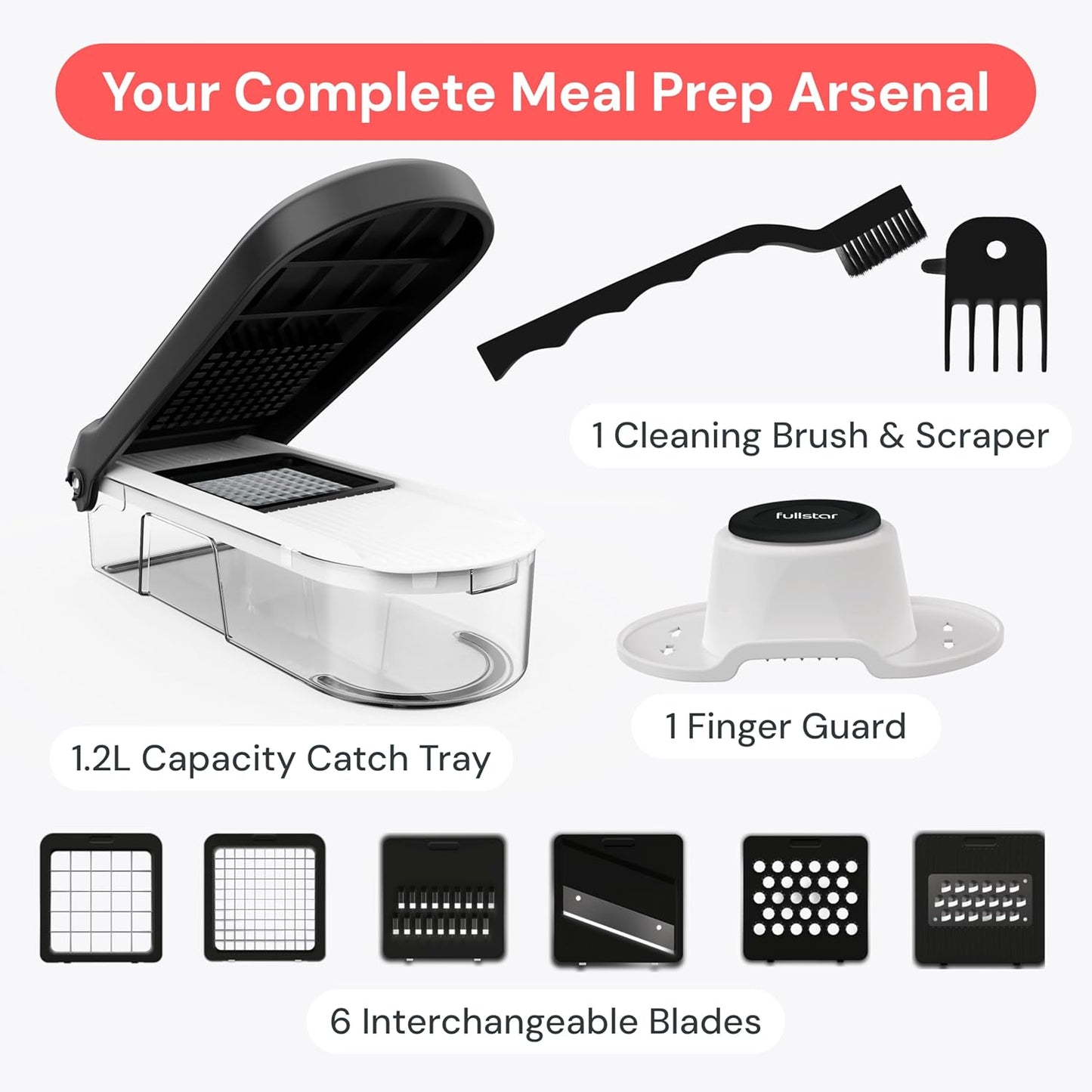 Fullstar Core Vegetable Chopper - Chop and Slice Lid - Food Chopper with Container, Veggie Chopper, Fruit Slicer, Onion Dicer - Meal Prep Essential - Kitchen Gadgets and Gifts (6-in-1, White/Black)