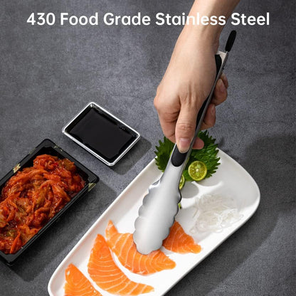 Stainless Steel Tongs Set, Food Grade Stainless Steel Kitchen Tongs, Heat Resistant 600 Degrees, for Cooking, BBQ Barbecue, Grilling, Buffet, Serving (7"+9"+12")