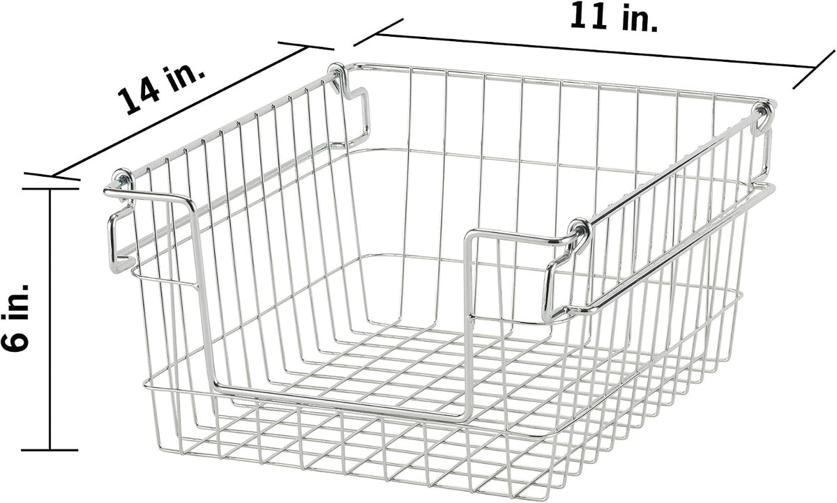 TRINITY 2-Pack Stackable Metal Wire Storage Baskets With Handles, EcoStorage Chrome, 11 Inches