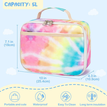 CAMTOP Kids Lunch Box Boys Girls Insulated Lunch Cooler Bag Reusable Lunch Tote Kit for School Travel (094 Tie Dye)