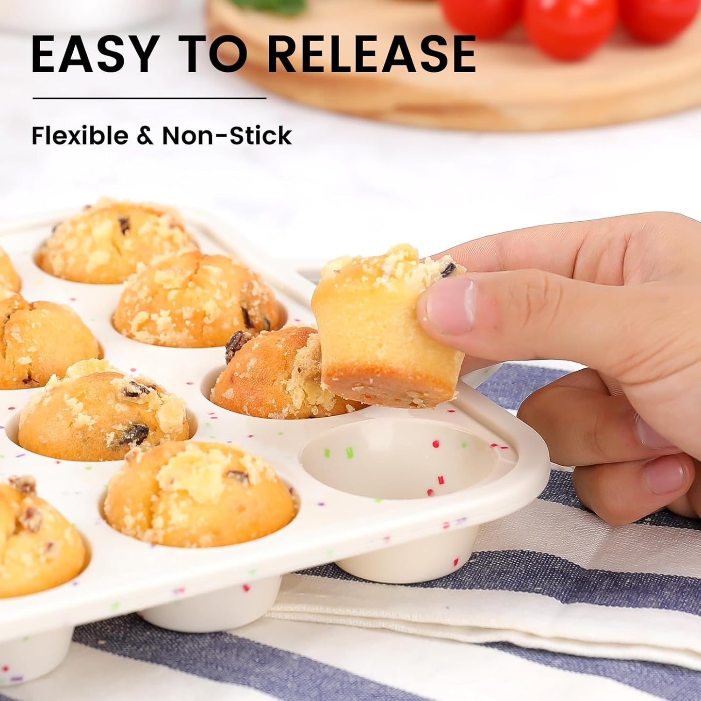 Vinino 2Pack Silicone Muffin Pan for Baking with Metal Reinforced Frame, 12 Cup Regular Size Cupcake Pan, BPA Free Silicone Muffin Tray, Cupcake Baking Pan Bite Molds for Oven Dishwasher Safe