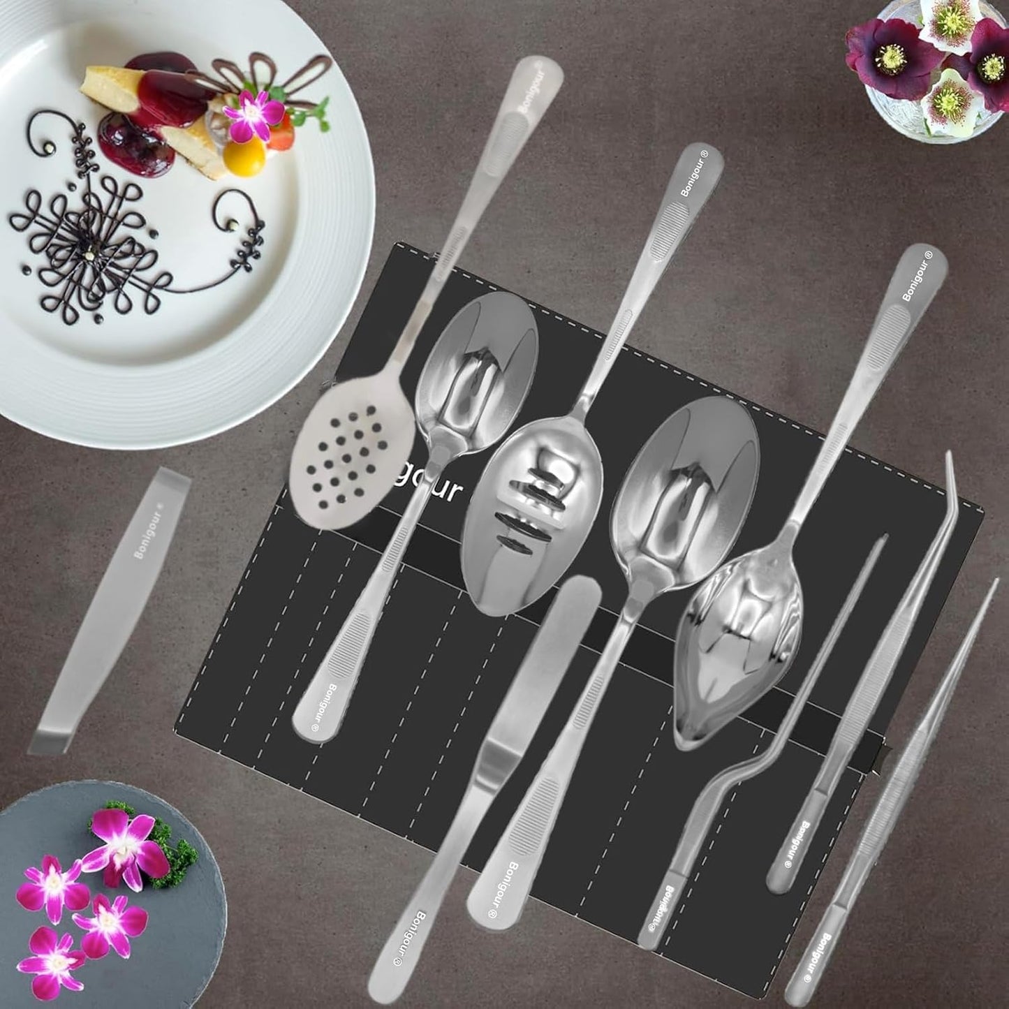 | Plating Tools Culinary Set | 11 Piece Professional Chef Plating Tools Pro Kit | Kitchen Plating Utensils | Modernist Cuisine Food Art | Stainless Steel | Black (Black)