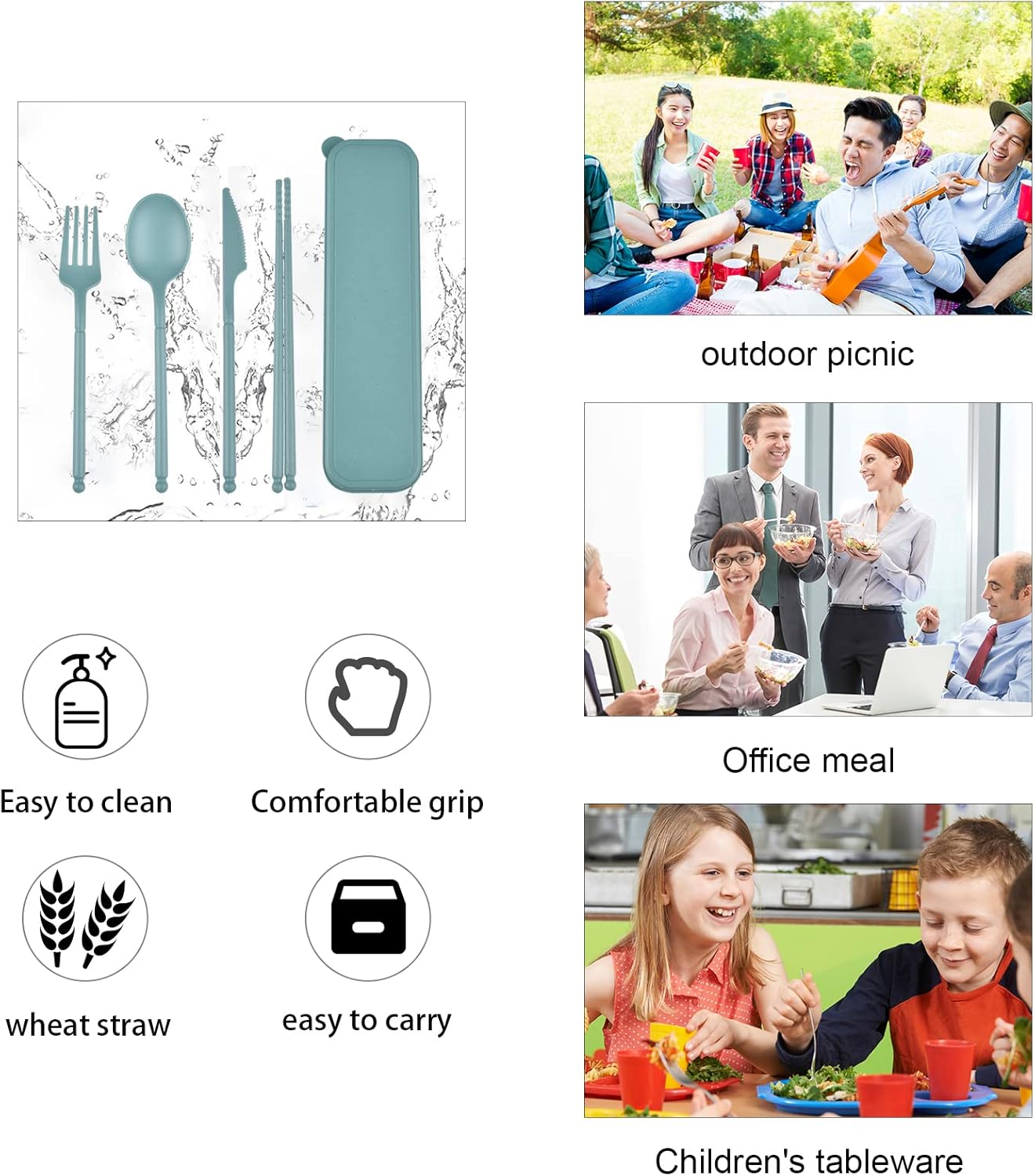 Reusable Travel Utensils Set with Case, 4 Sets Plastic Portable Knife Fork Spoons Tableware for Kids Adults Travel Picnic Camping Utensils