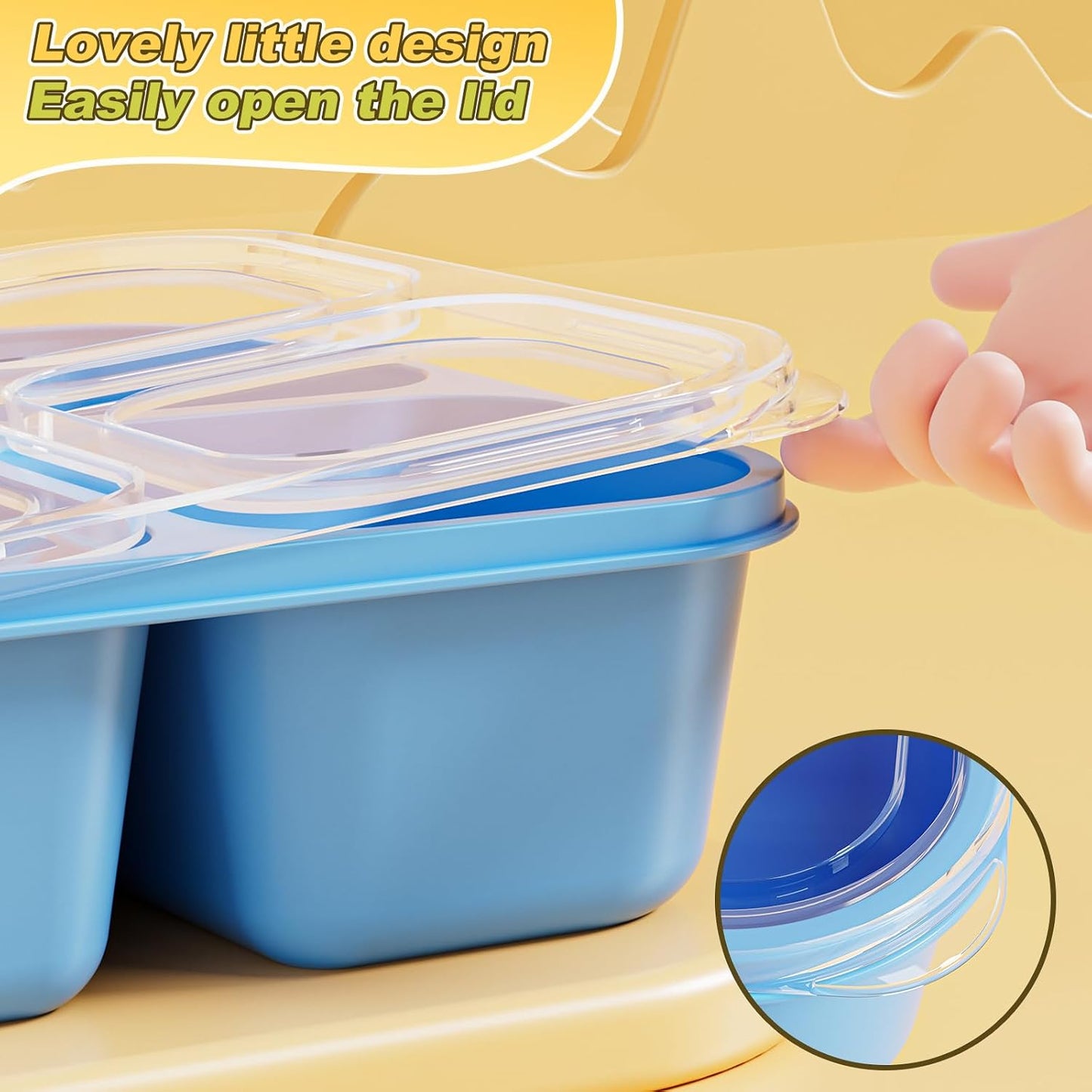 6 Pcs Snack Box Container Set, Reusable 3&4 Compartment Meal Prep Snack Containers for Adults Kids Toddler, BPA-Free Divided Lunchable Container for School, Work and Travel (Transparent Lids)