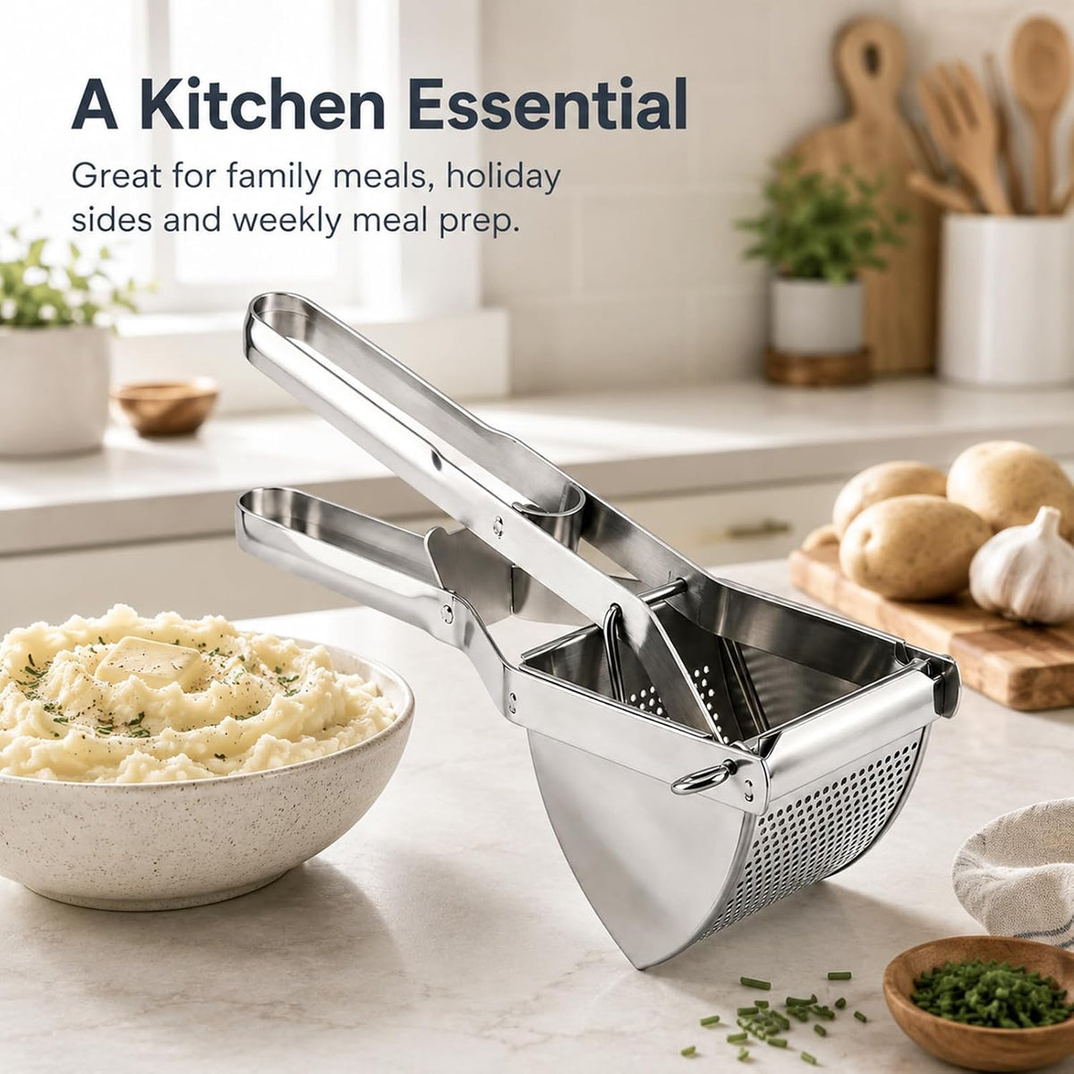 22 oz Potato Ricer & Masher, Heavy Duty Large Food Masher Stainless Steel