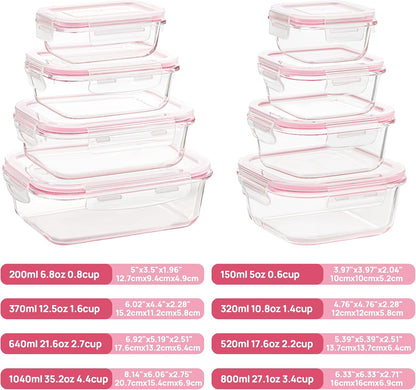 Vtopmart 8 Pack Glass Food Storage Containers with Airtight Lids, Glass Meal Prep Containers, Lunch Office Meal for Microwave, Oven, Freezer and Dishwasher, BPA Free