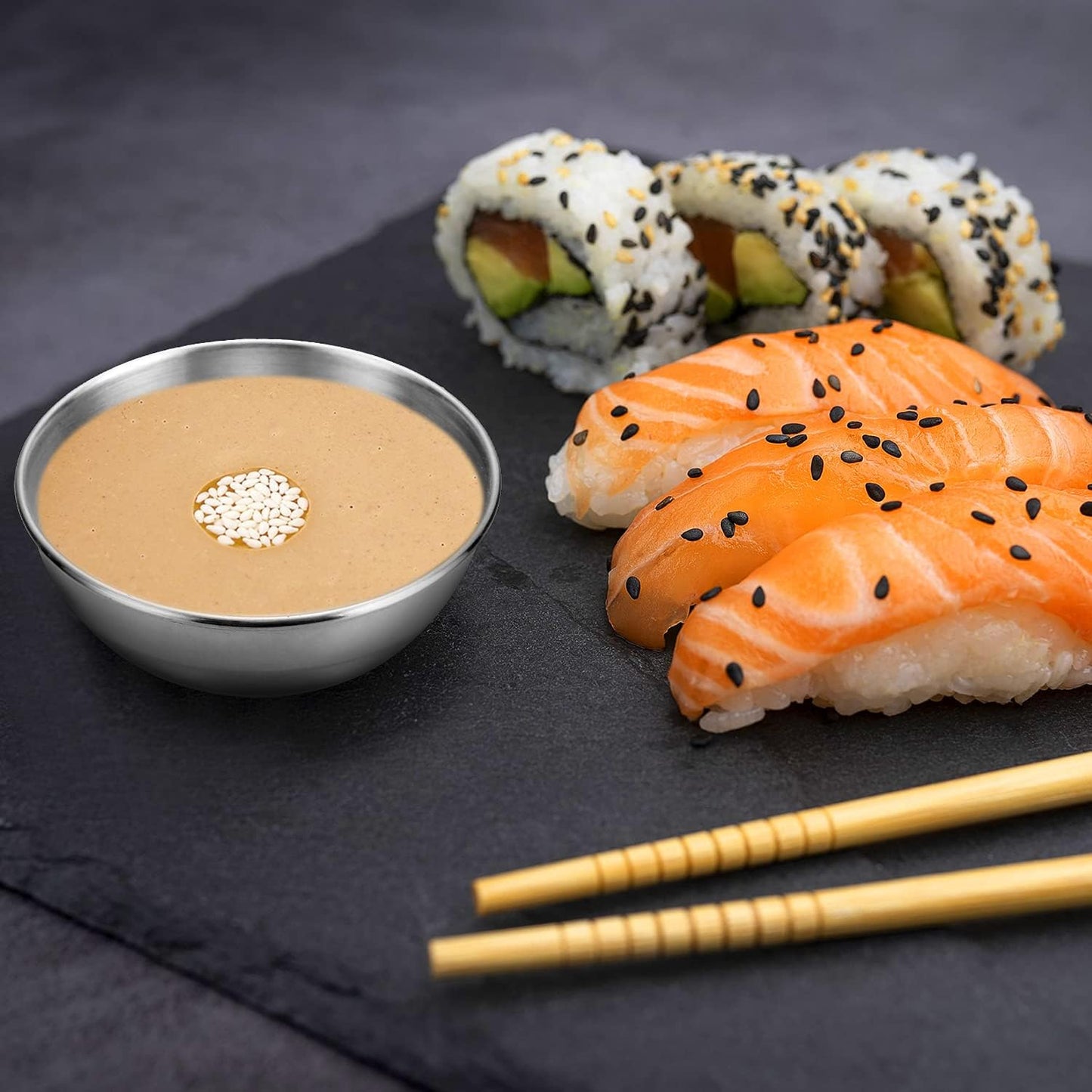 12pcs Sauce Dishes 3.2 Inch Stainless Steel Round Seasoning Dishes Bowls Condiment Cups Sushi Dipping Small Dish Bowl Saucers Mini Appetizer Plates Silver Color