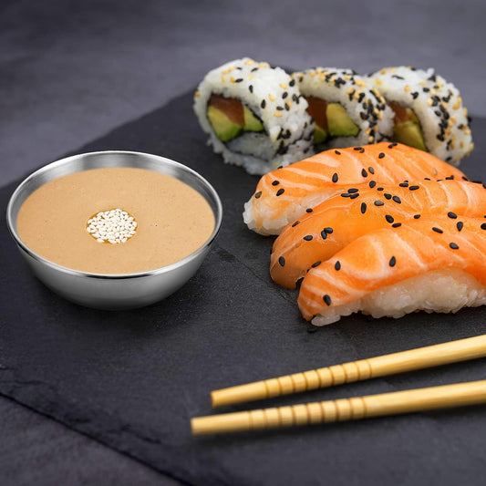 12pcs Sauce Dishes 3.2 Inch Stainless Steel Round Seasoning Dishes Bowls Condiment Cups Sushi Dipping Small Dish Bowl Saucers Mini Appetizer Plates Silver Color