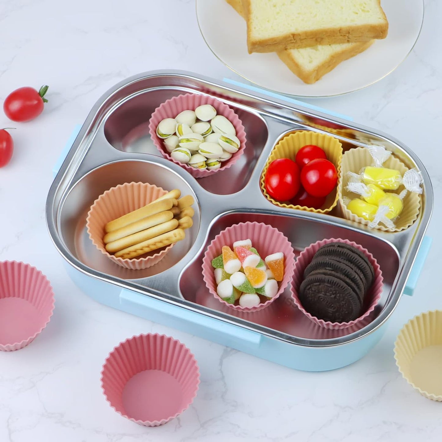 Silicone Baking Muffin Cups 12 Pack, Reusable Cupcake Liners Cake Molds, BPA Free, Dishwasher Safe(White, Green, Navy, Dusty Blue)