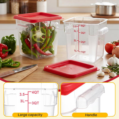 Ziliny 1 Pcs 4 Qt Clear Square Dough Proofing Container with Lid, Red