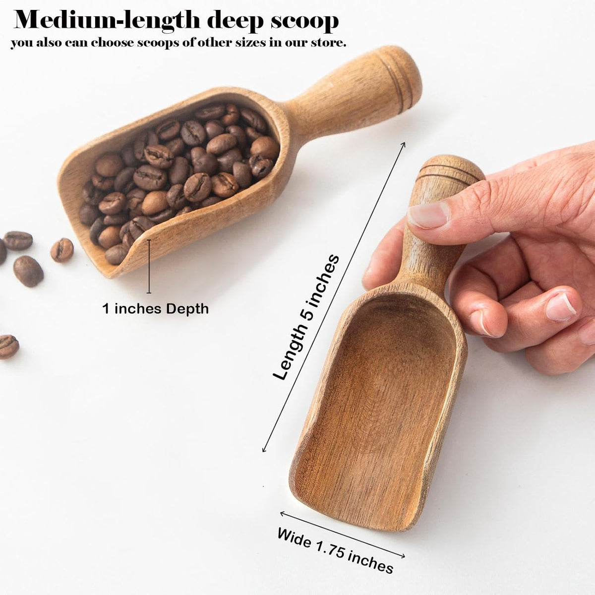Wooden Scoops for Canisters Wooden Scoop for Jars Acacia 5″ Med-size Flour Scoop Coffee Scoops for Ground Coffee Measuring Spoon for Bath Salt Scoop Wood Laundry Detergent Shovel -Multipurpose