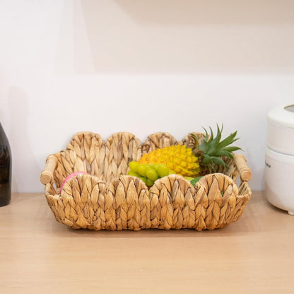 YRMT Water Hyacinth Shelves Storage Basket With Handles, Handmade Wicker Woven Baskets for Organizing Shelf, Pantry, Home Decor, Natural (2 Pack,15.8" x 13" x 5.1" IN)