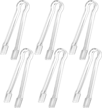 6 Pack Clear Plastic Serving Tongs, 6.3 In Small Serving Utensils Ice Tongs