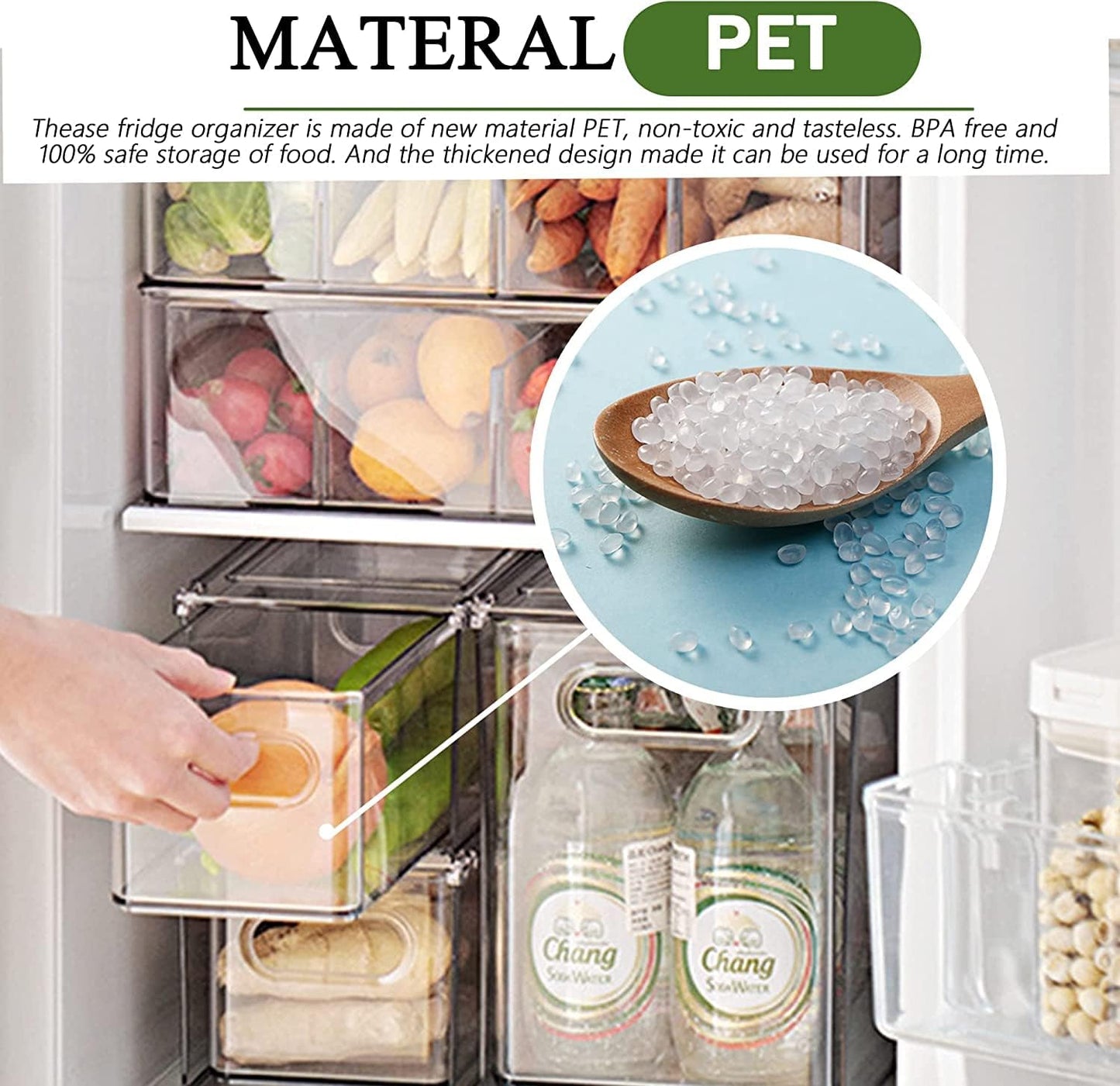 bealy 2 Pack Refrigerator Organizers and Storage, Stackable Clear Pull out Drawer Organizer Bins, BPA-Free Fridge Organizer and Storage for Fruit, Produce, Drink, Snack and Food Storage Containers