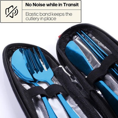 Travel Utensils with Case, Quatish Portable Silverware Set for Work, Stainless Steel Reusable Travel Cutlery Set, Fork and Spoon Set for Camping, EDC Gadgets, Lunch Box for Men, Purple