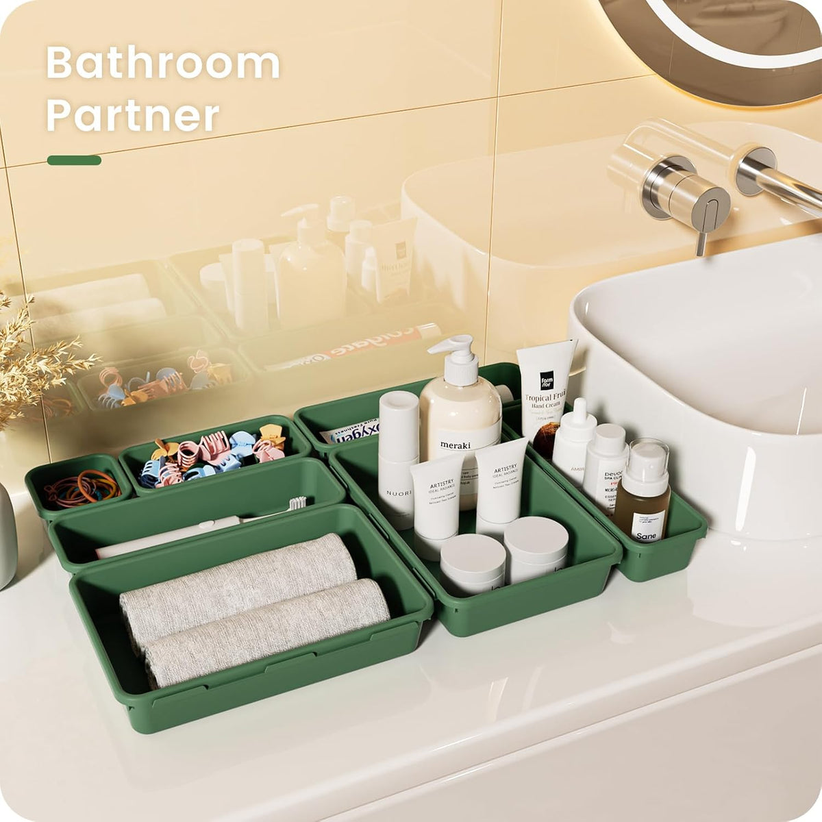 A-LuGei 【Military Grade】 Drawer Organizer,【𝟱𝗦𝗶𝘇𝗲】 Makeup organizer,【Holds 177 Items】 Bathroom Organizers and Storage,Organization and Storage,Desk Drawer Organizer for Vanity【Clear】
