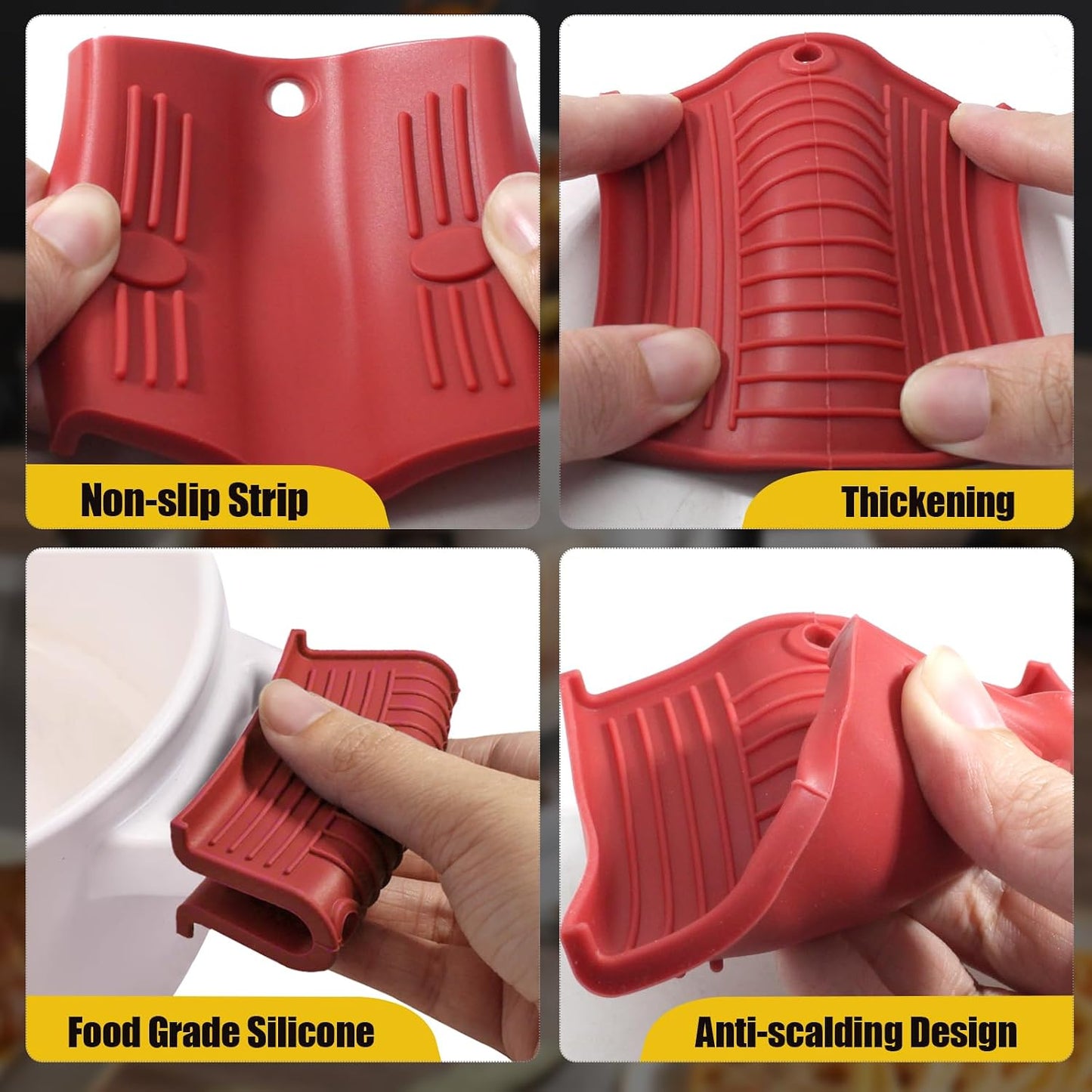 Bonsicoky 4 Pieces Silicone Hot Handle Holder Sleeve Set - Non-Slip, Heat Resistant Covers for Cast Iron Cookware - Perfect for Frying Pans, Casseroles, and Large Pots - Red