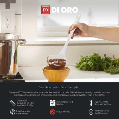 DI ORO Silicone Ladle - Soup & Serving, 600F Heat Resistant, Black