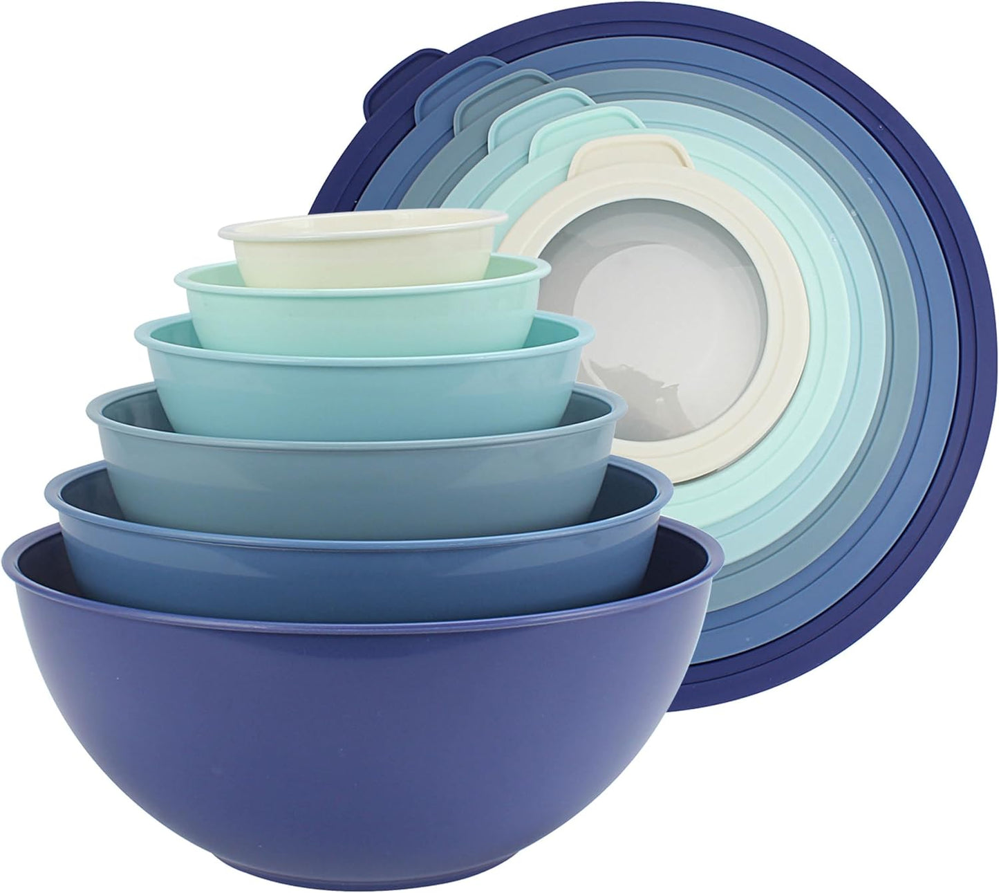 COOK WITH COLOR Mixing Bowls with Lids - 12 Piece Plastic Nesting Bowls Set includes 6 Prep Bowls and 6 Lids, Microwave Safe Mixing Bowl Set, Pink Embossed - Colors B