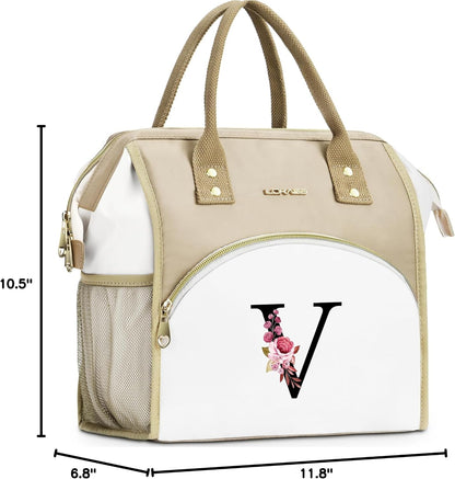 Initial Lunch Bag Women, Cooler Insulated Lunch Bag for Girls, Large Adult Leakproof Lunch Box for Picnic Work, Personalized Tote Bag, Birthday Gifts/Mothers Day Gifts, Letter K.