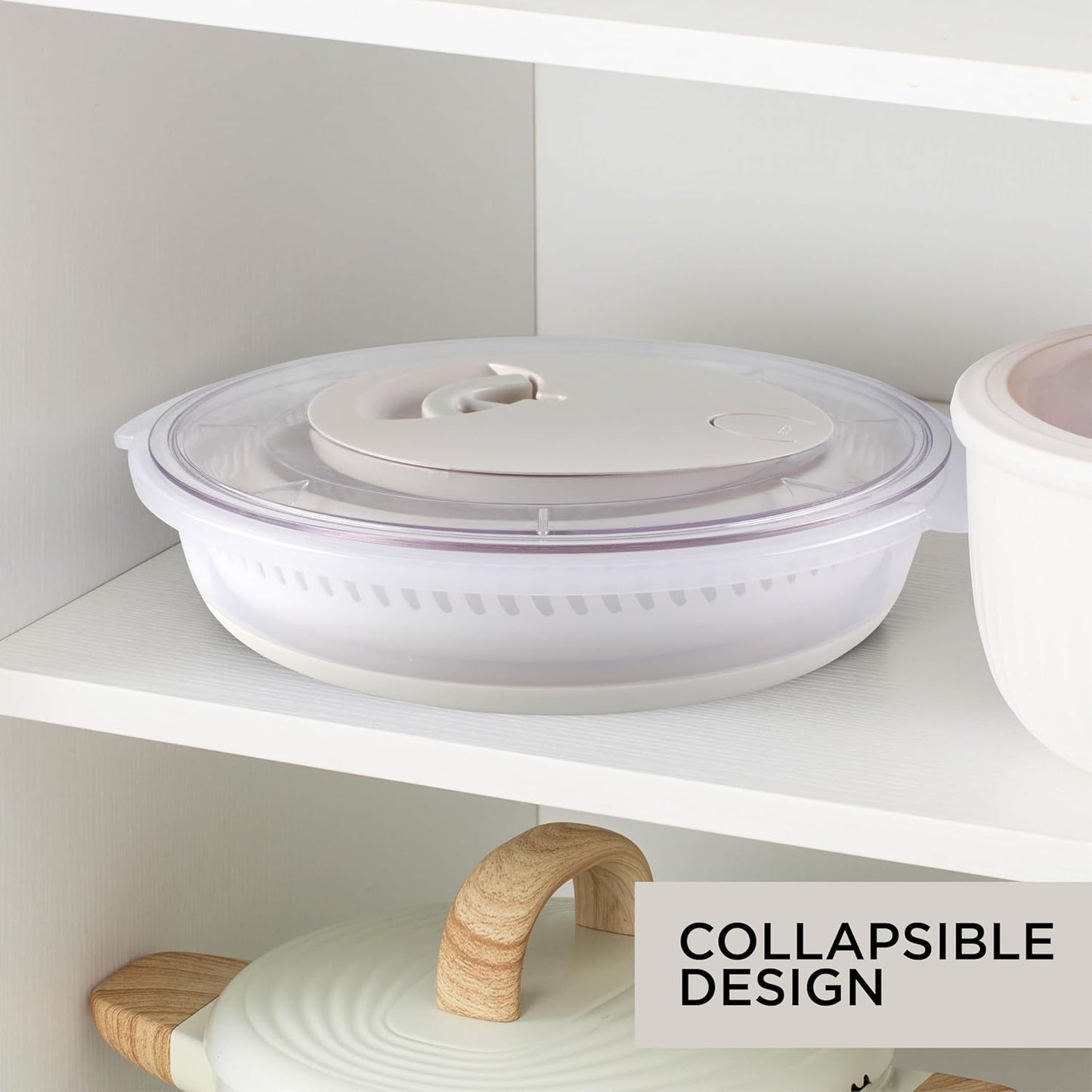 COOK WITH COLOR Collapsible Salad Spinner - 4 QT Space Saving Lettuce Dryer with Folding Collapsible Colander Great for Washing and Drying Fruit and Vegetables (Grey)