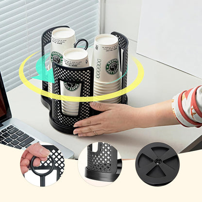 Rotating Coffee Cup Holder, Cup Dispenser with 4 Compartments, Plastic Cups Lid Organizer for Countertop, Coffee Station, Home, Office (white)